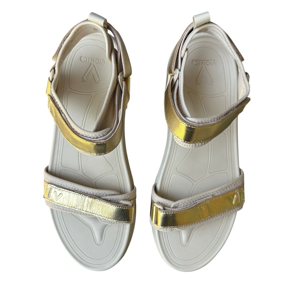 Vionic Walk Max Wanderer Sandals Womens Size 13 Gold Leather Strappy Comfort New